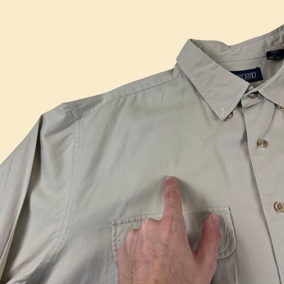 1990s Lands End XL shirt, vintage mens beige long sleeve button down top - Picture 6 of 10